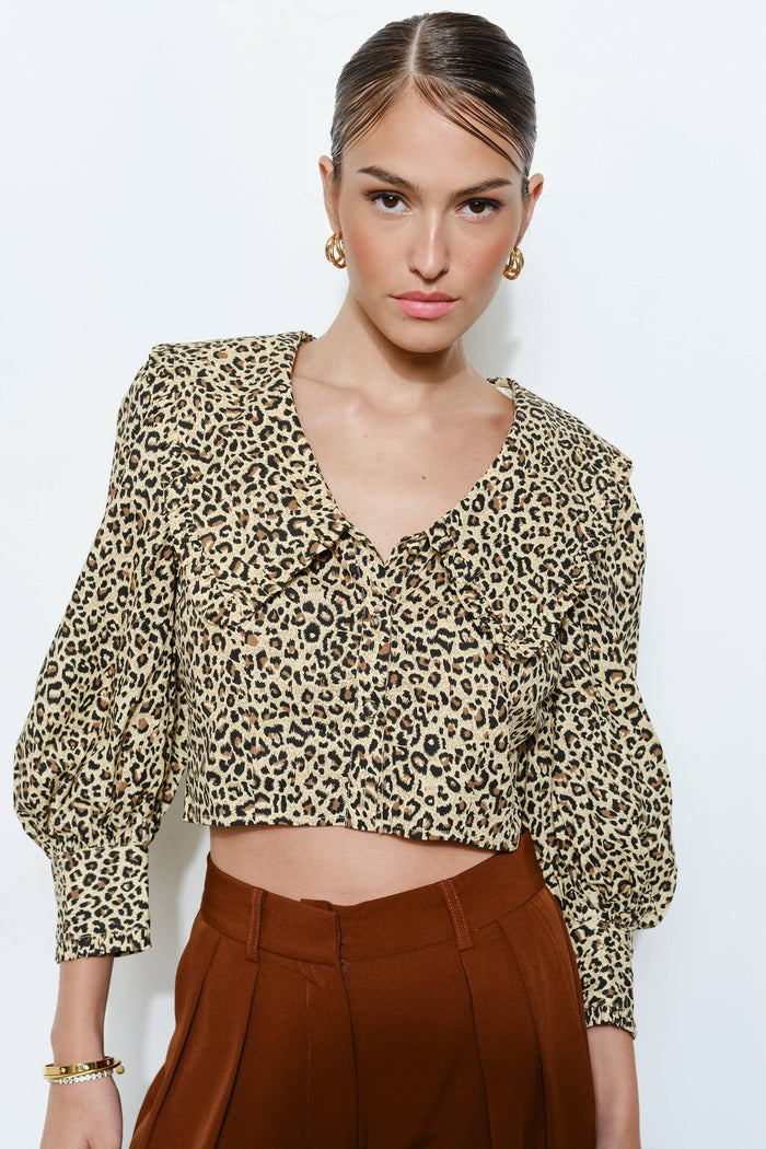 Style the Leopard Print Blouse with Statement Wide Collar exclusively at Born To Glam