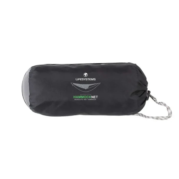 Lifesystems Expedition Mosquito Net Hammock packed in its carry case on a white background