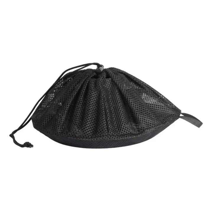 Lifeventure Ellipse 4 Piece Camping Tableware Set packed in its mesh carry bag on a white background