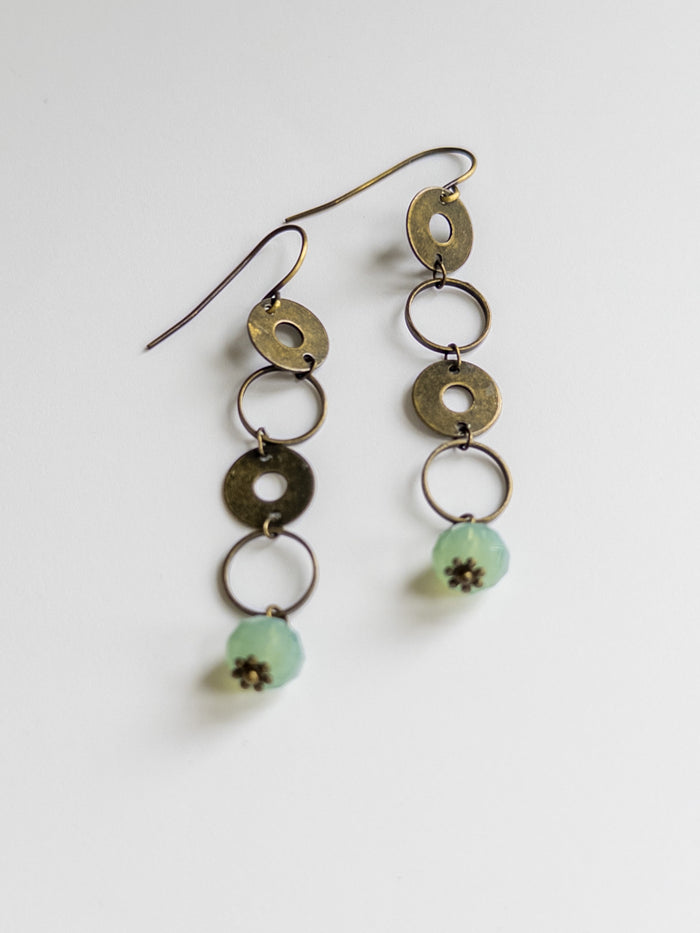 Long Brass earring Aqua