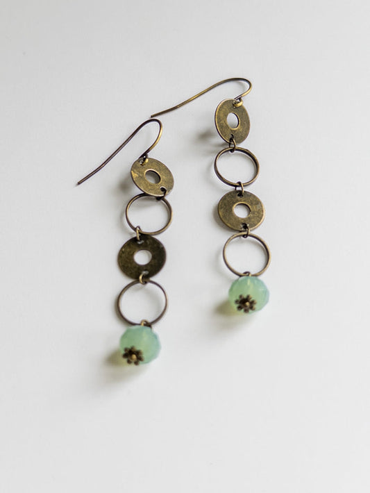 Long Brass earring Aqua