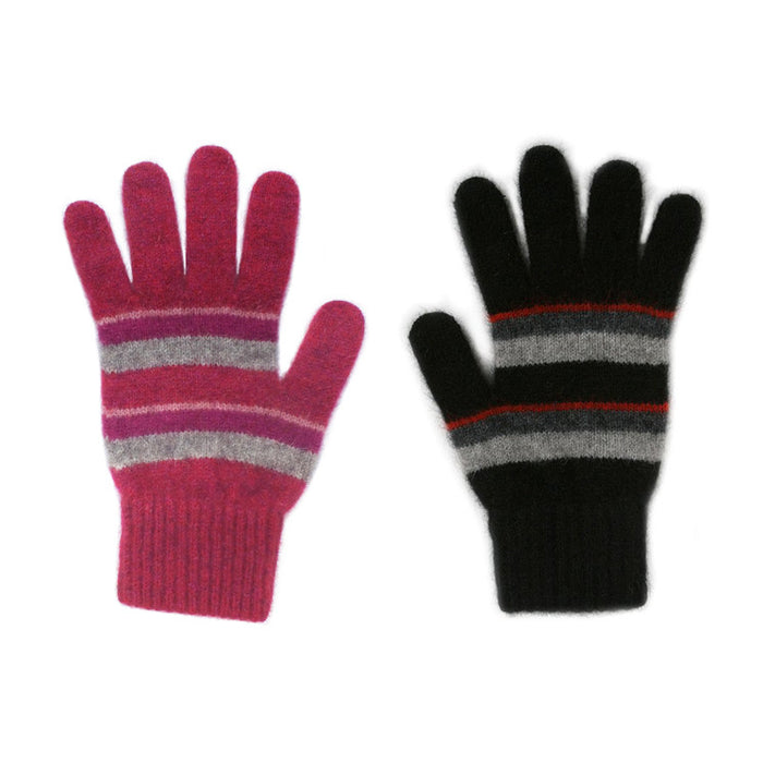 Lothlorian Merino - Possum Accent Stripe Glove (9894) Raspberry + Pumpkin
