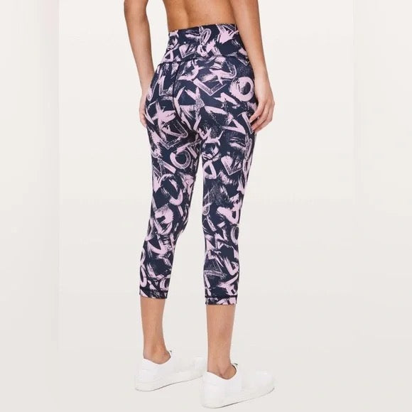 Lululemon Wunder Under Crop High Rise Graffiti Pop Legging Size 8