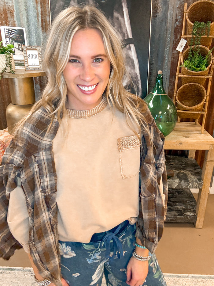 MACIE MINERAL WASHED PULLOVER, MOCHA