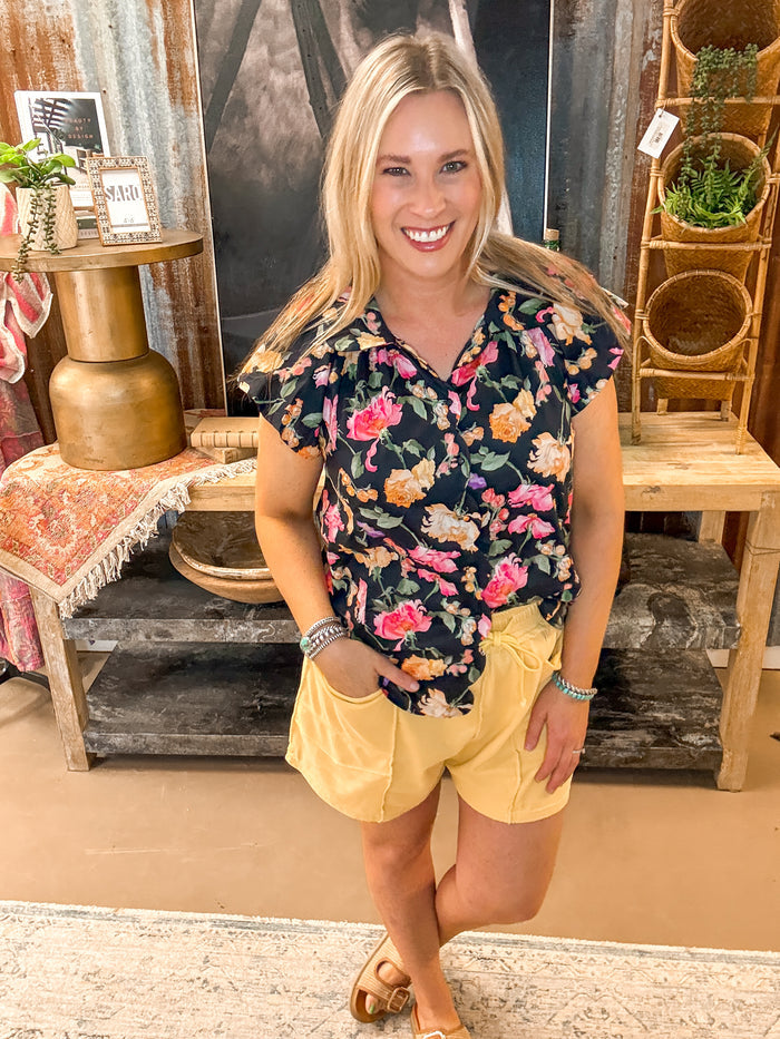 MACKIE MINERAL WASH SHORTS, MISTY MARIGOLD