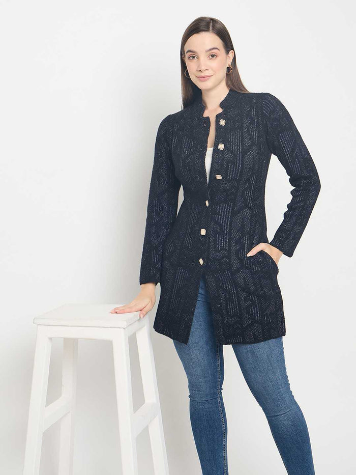 Madame Abstract Print Long Black Cardigan