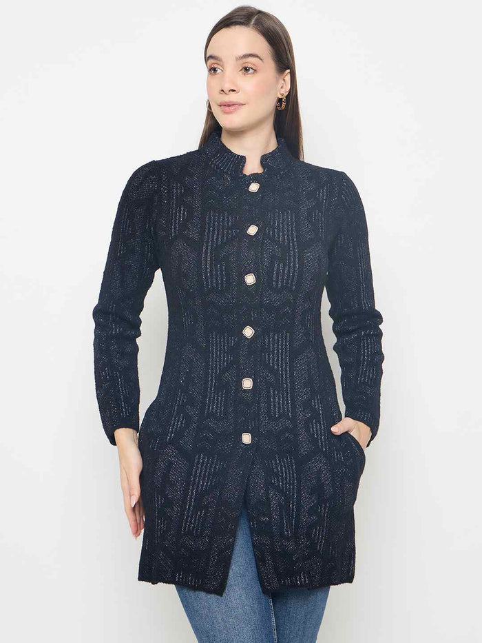 Madame Abstract Print Long Black Cardigan