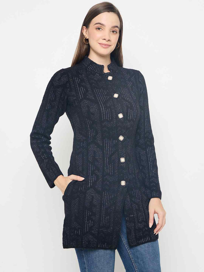 Madame Abstract Print Long Black Cardigan