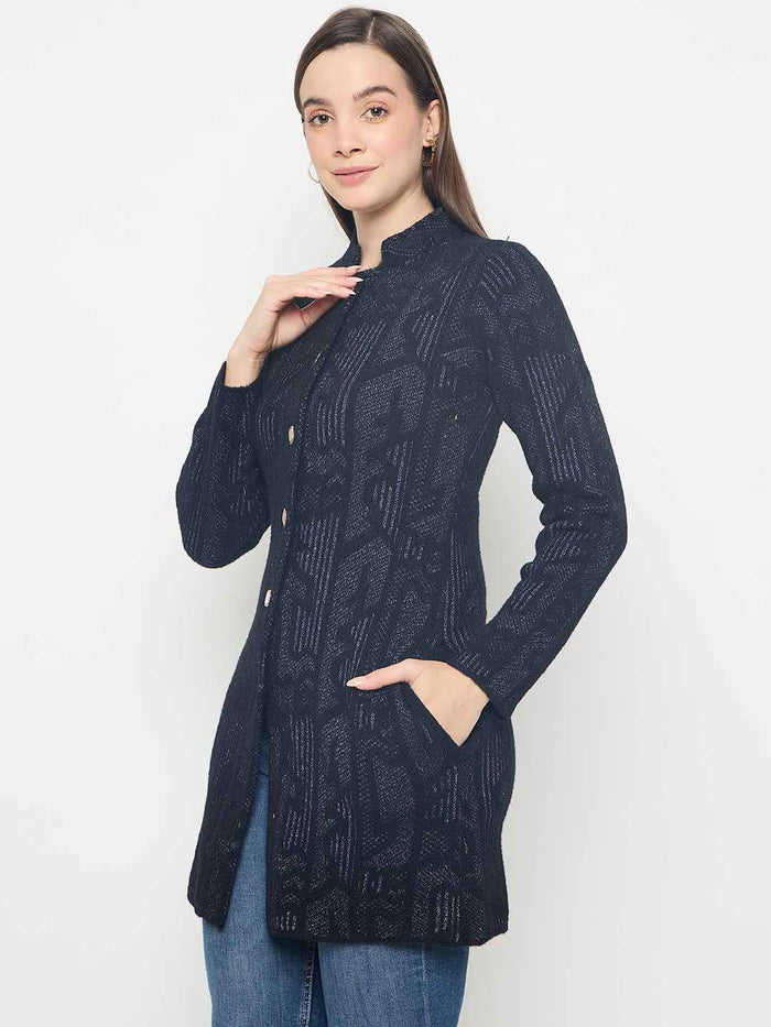 Madame Abstract Print Long Black Cardigan