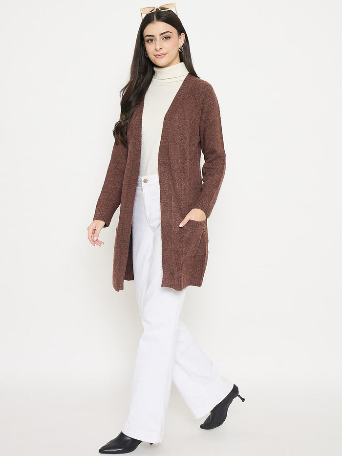 Madame Acrylic Chocolate Brown Long Open Shrug