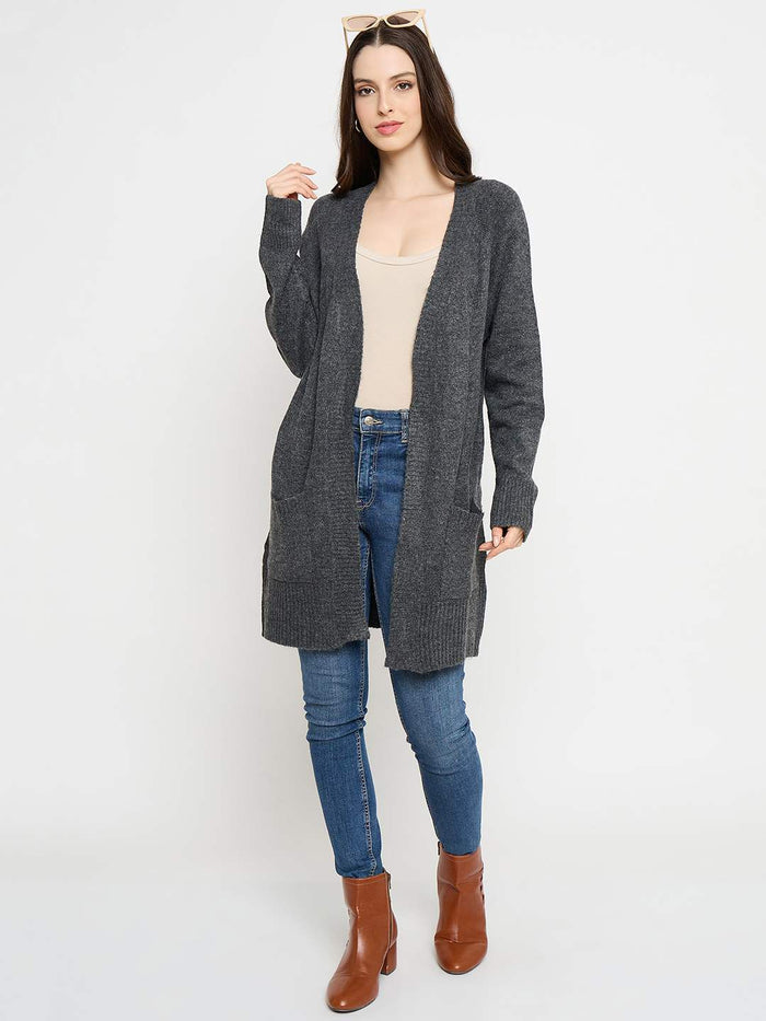 Madame Acrylic Dark Grey Long Open Shrug