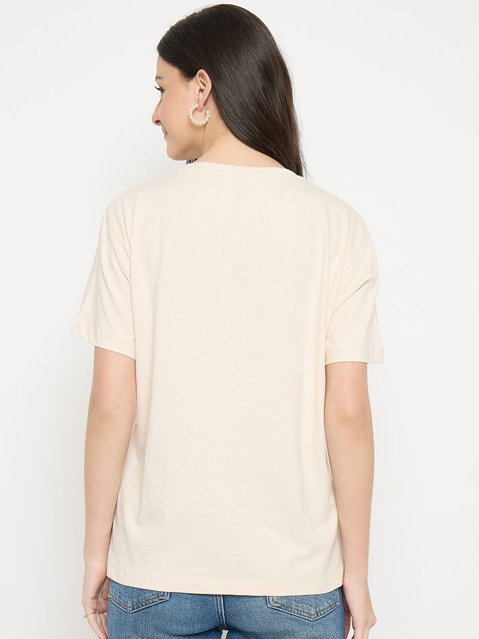 Madame Beige Cotton Printed T-Shirt