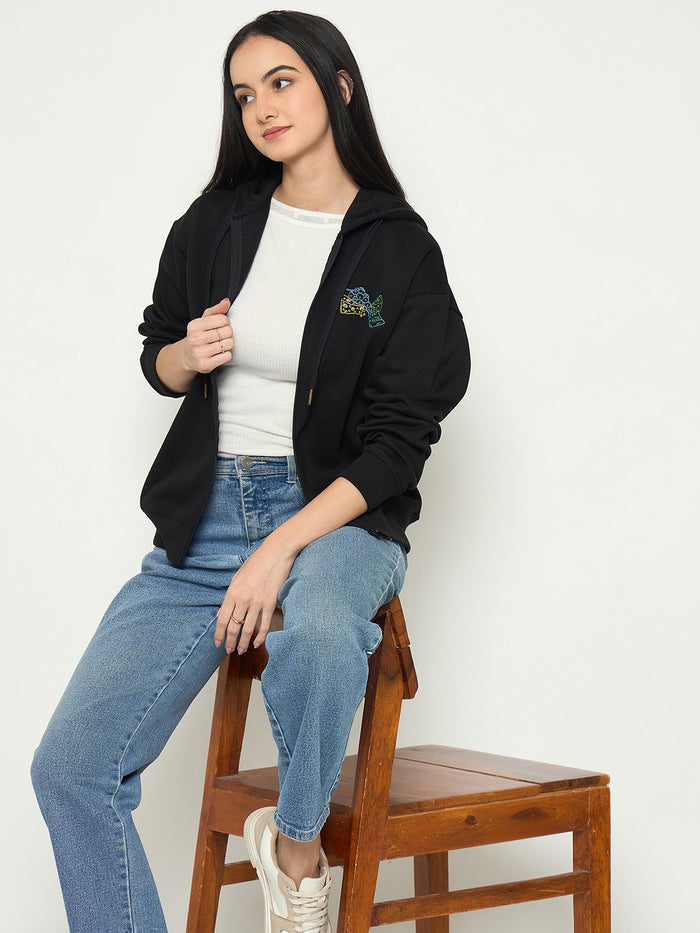Madame Black Cotton Hooded Sweatshirt