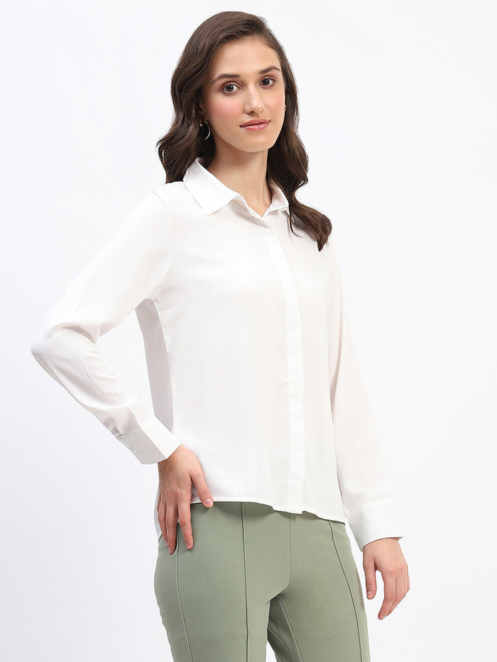 Madame Button Down Solid White Shirt