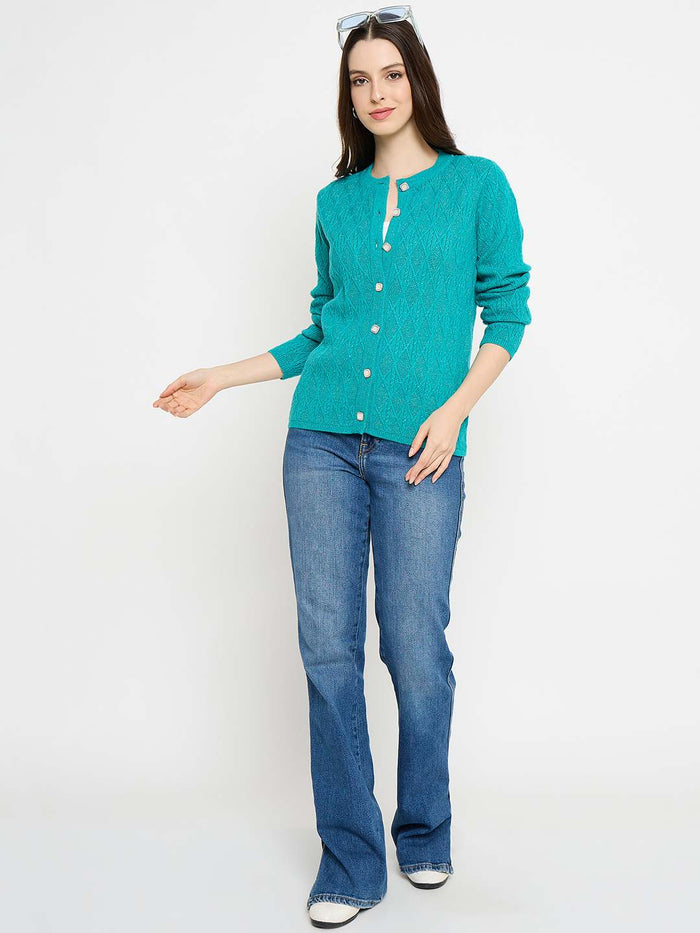 Madame Cable Knit Peacock Blue Cardigan