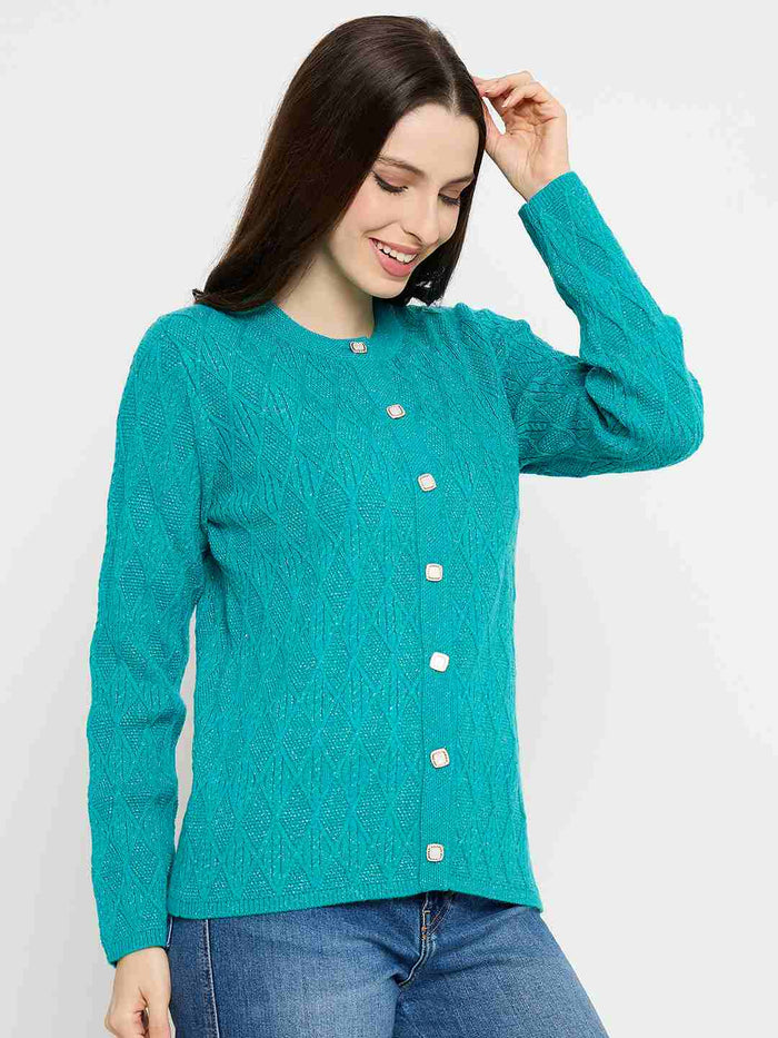 Madame Cable Knit Peacock Blue Cardigan