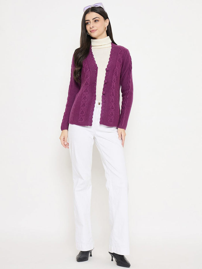 Madame Cable Knit Plum Cardigan