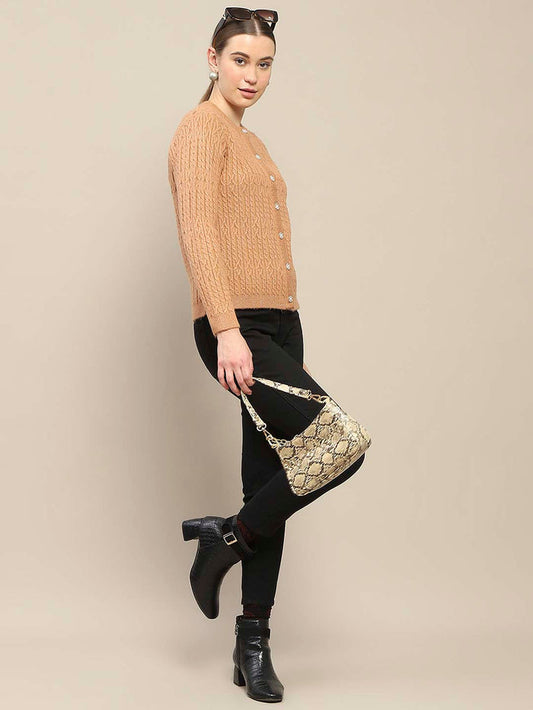 Madame Cable Knit Round Neck Rosewood Cardigan