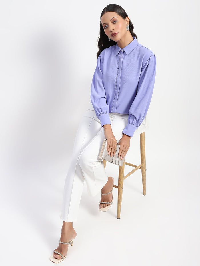 Madame Embellished Solid Mauve Shirt