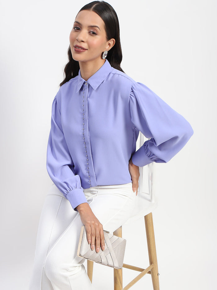 Madame Embellished Solid Mauve Shirt