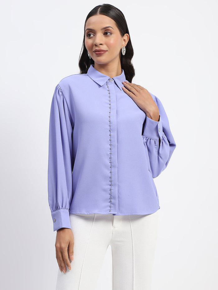 Madame Embellished Solid Mauve Shirt