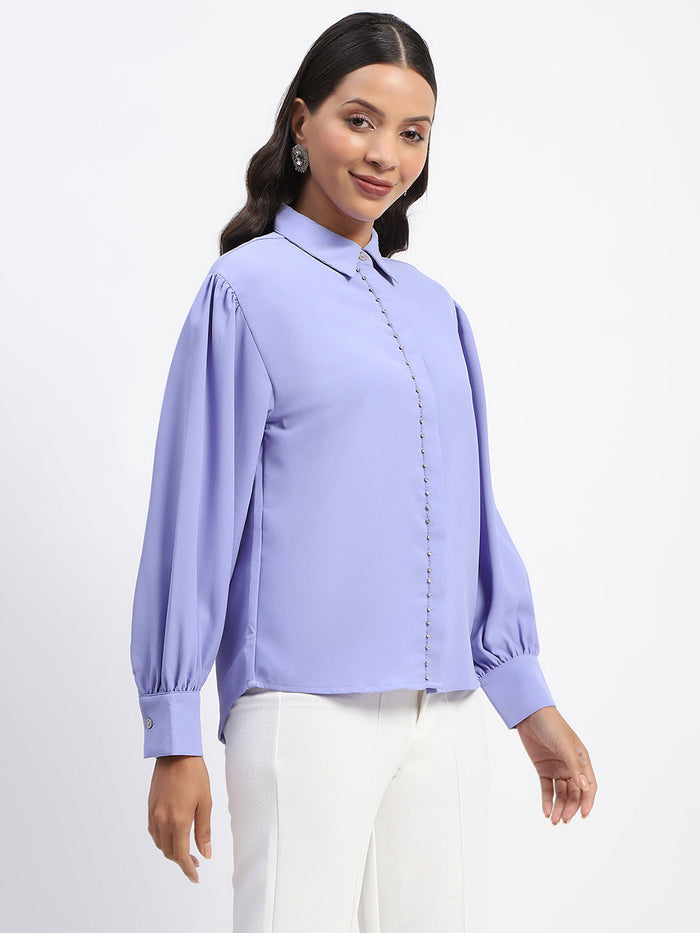 Madame Embellished Solid Mauve Shirt