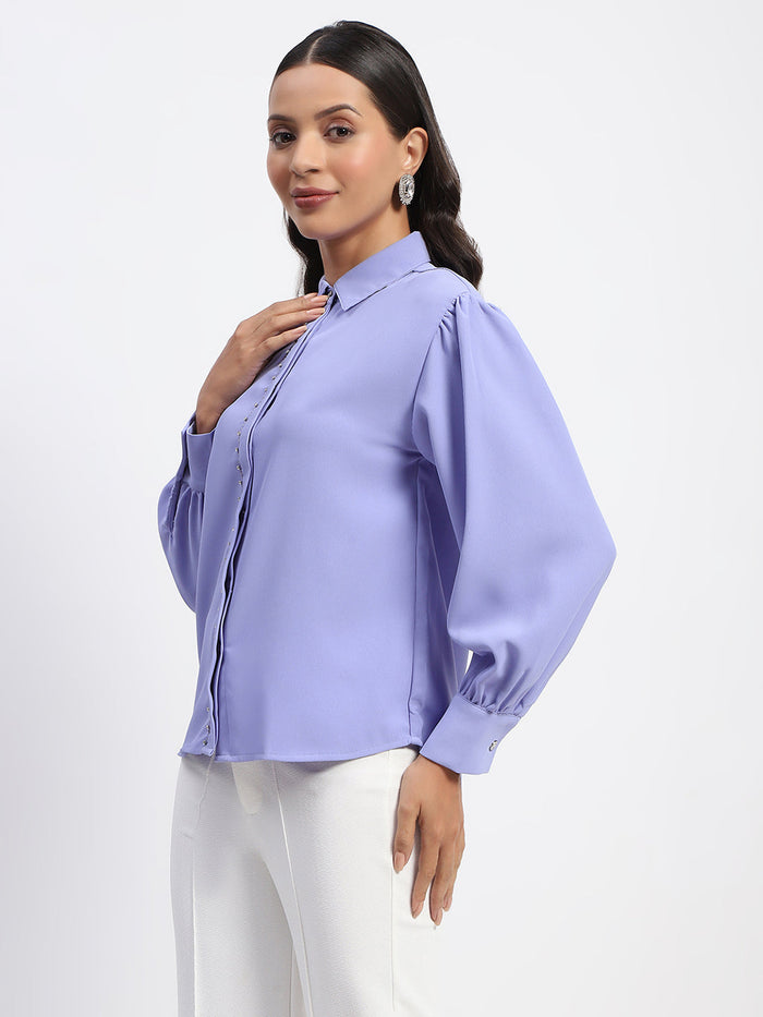 Madame Embellished Solid Mauve Shirt