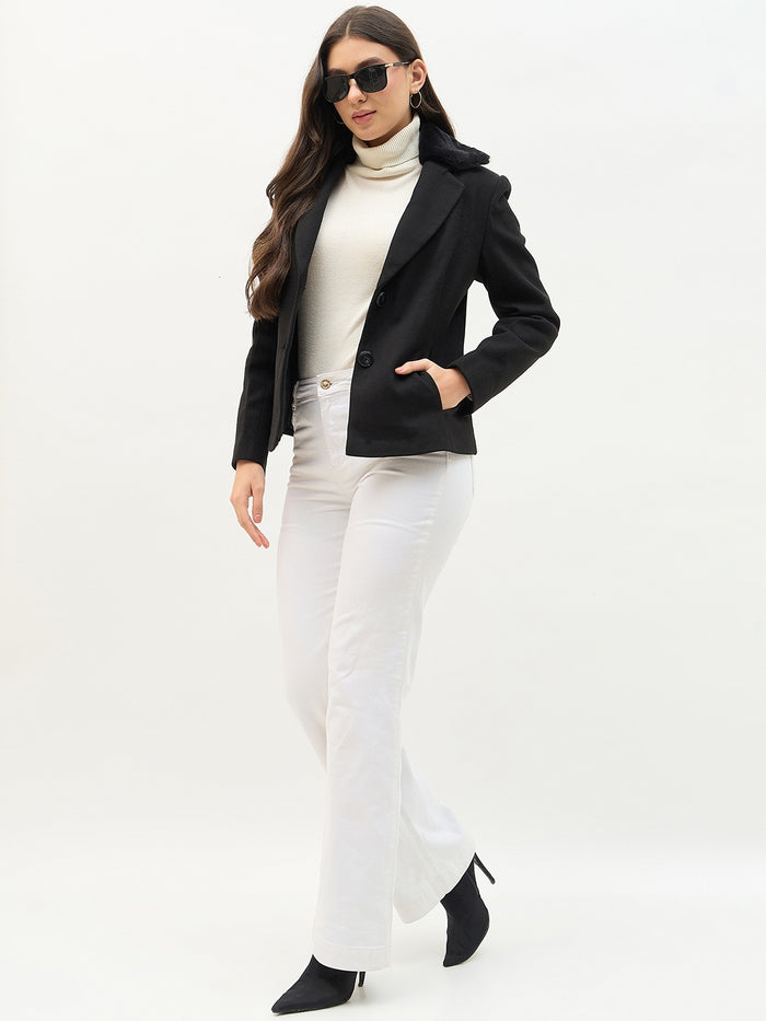 Madame Faux Fur Collar Black Coat