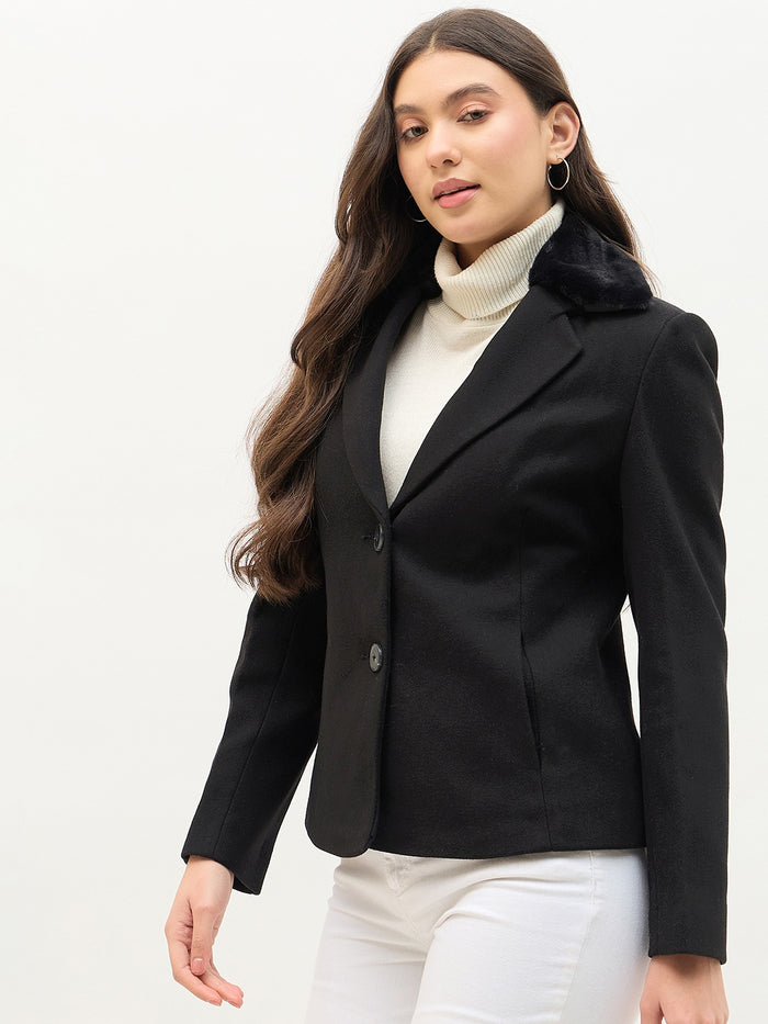 Madame Faux Fur Collar Black Coat