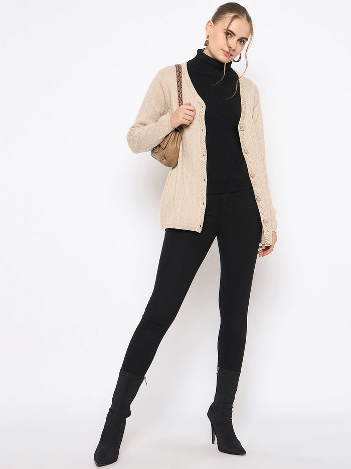 Madame Full Sleeve Button Down Beige Cardigan