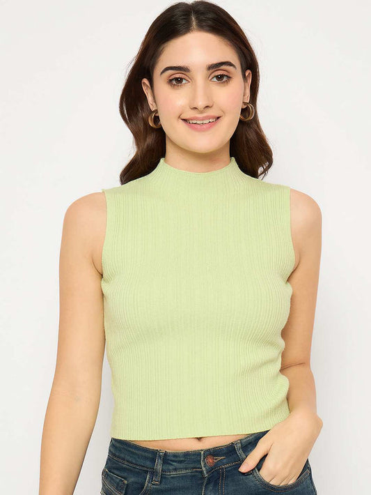 Madame Mock Neck Lime Green Sleeveless Sweater