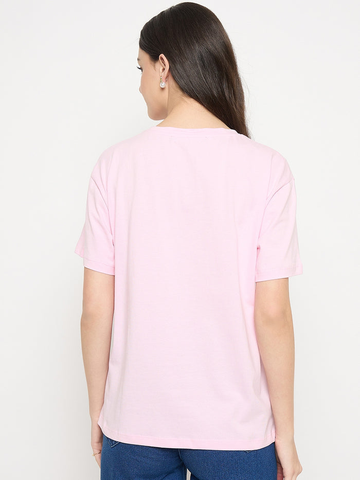 Madame Pink Cotton Printed T-Shirt