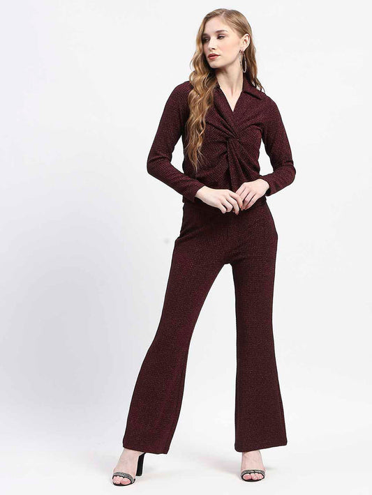 Madame Plum Twist Front Top and Wide-Leg Pants Co-ord Set
