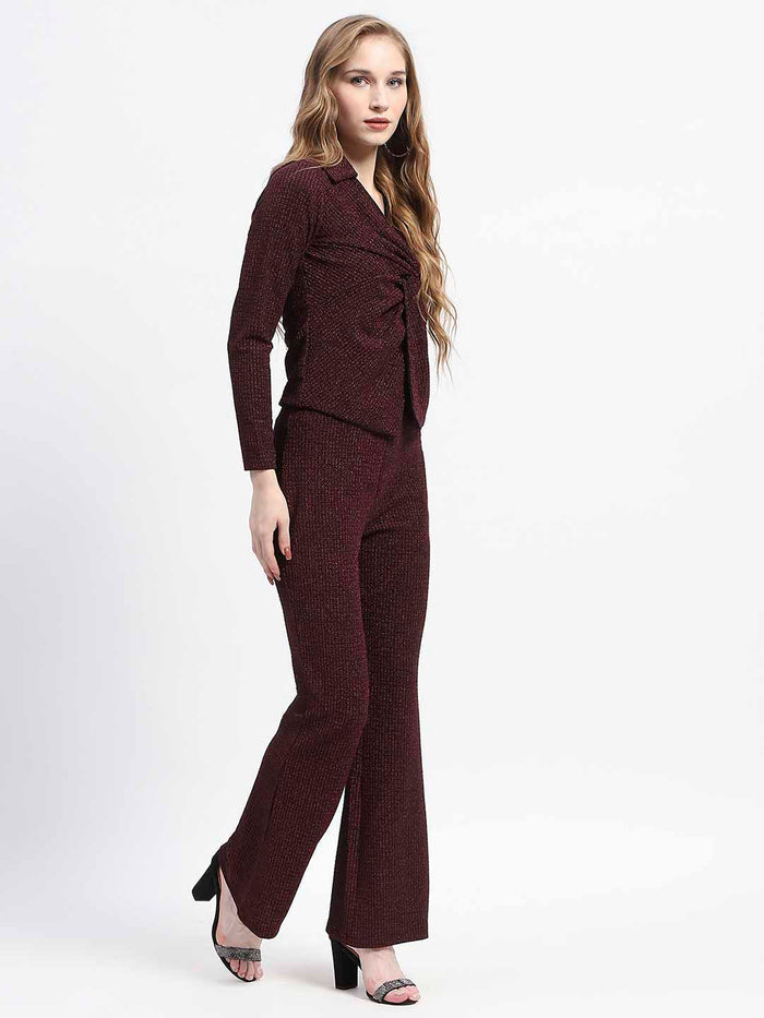 Madame Plum Twist Front Top and Wide-Leg Pants Co-ord Set