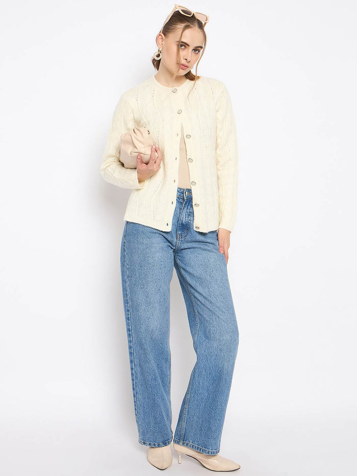 Madame Round Neck Off White Cardigan