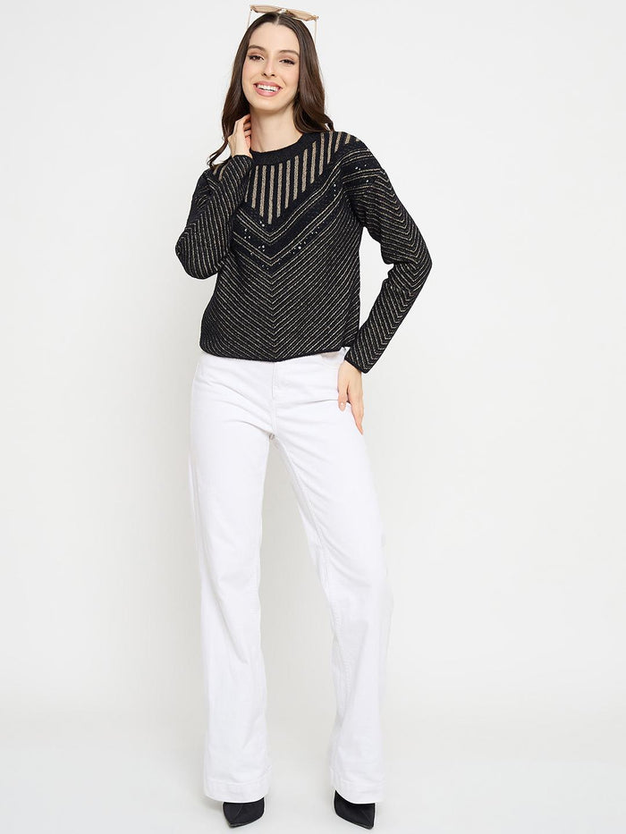 Madame Self Design Black Sweater