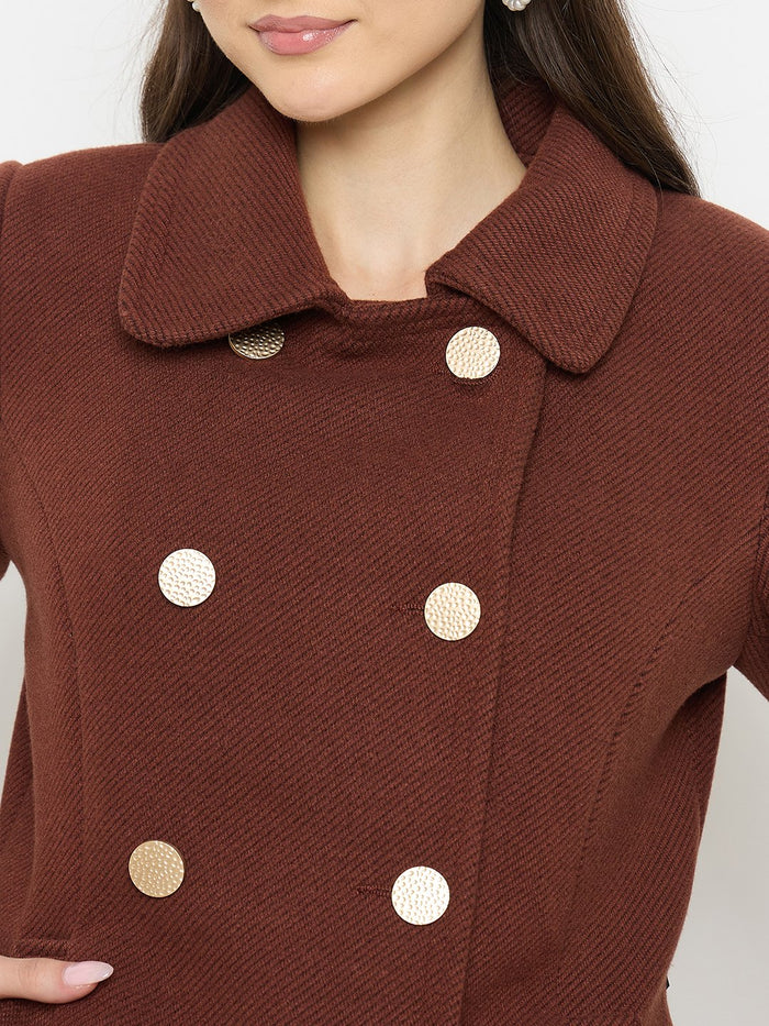Madame Shirt Collar Brown Long Coat
