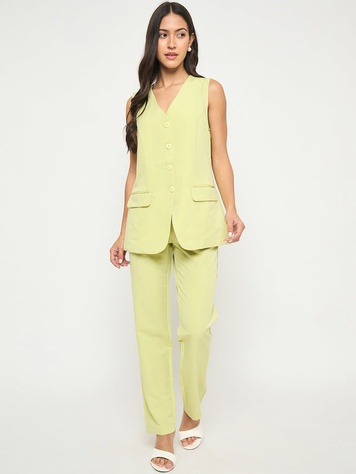 Madame Solid Sleeveless Top and Bottoms Lime Green Co-ord Set