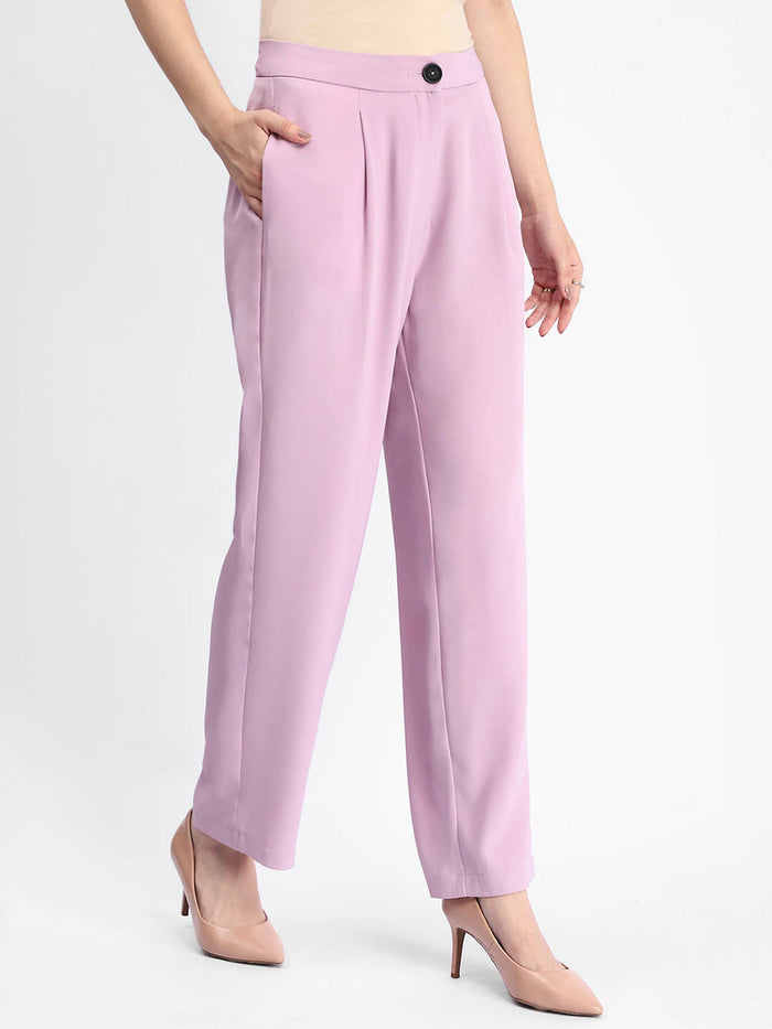 Madame Solid Straight Buttoned Mauve Trousers