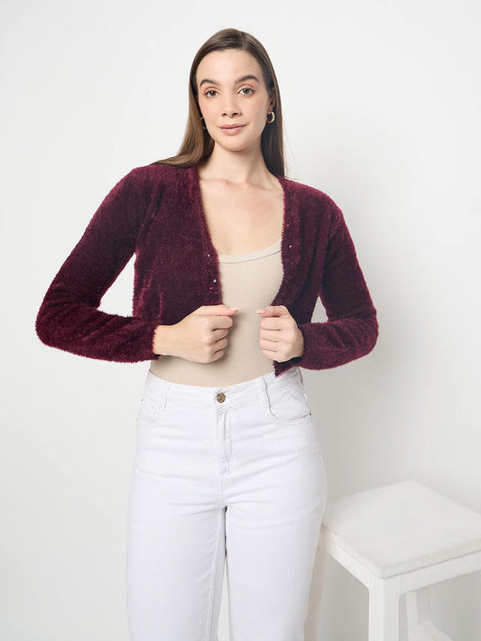 Madame Solid Wine Red Open Short Shrug
