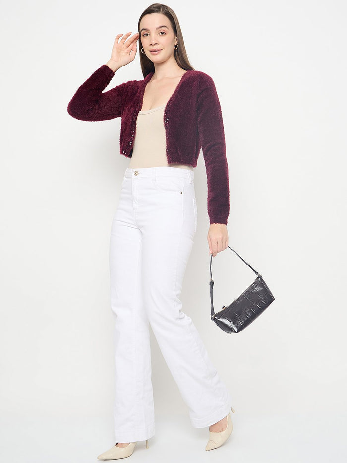 Madame Solid Wine Red Open Short Shrug