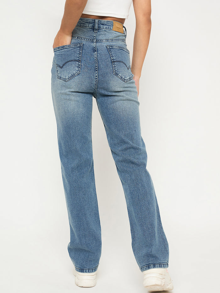 Madame Stone Wash Light Blue Cotton Blend Jeans