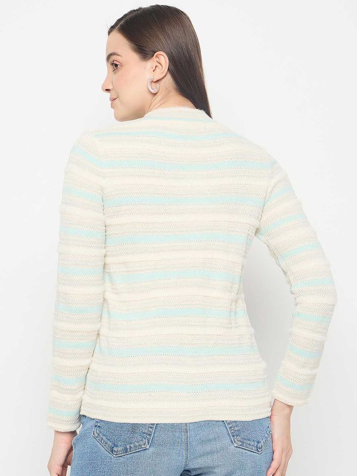 Madame Striped Button Up Off White Cardigan