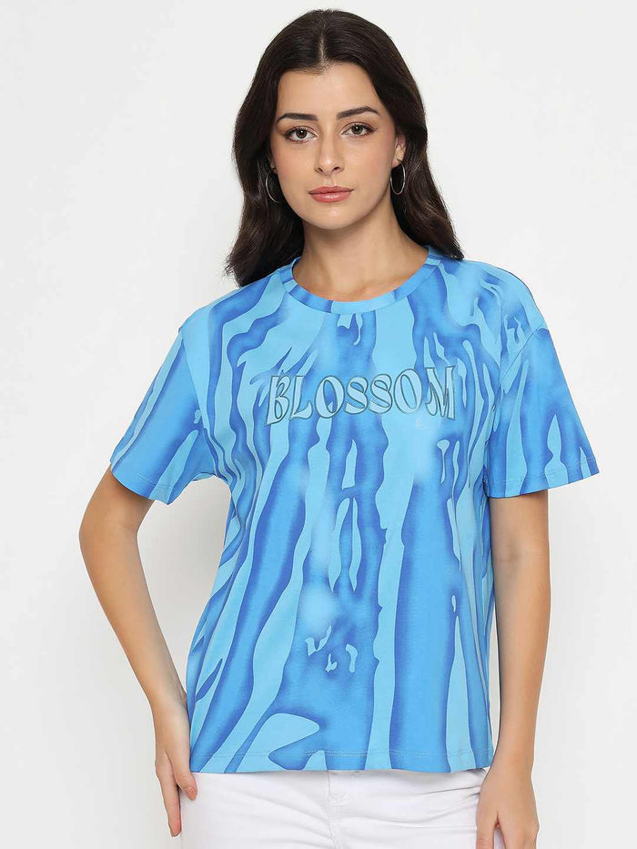 Madame Typography Print Half Sleeve Air Force Cotton T-shirt