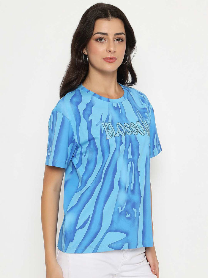 Madame Typography Print Half Sleeve Air Force Cotton T-shirt