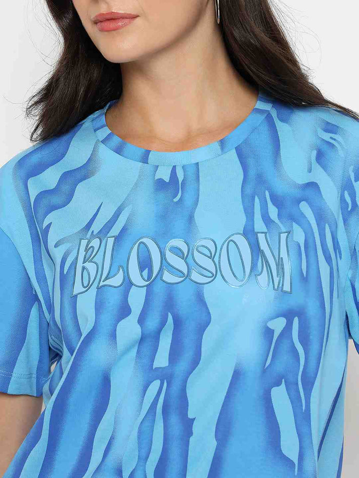 Madame Typography Print Half Sleeve Air Force Cotton T-shirt