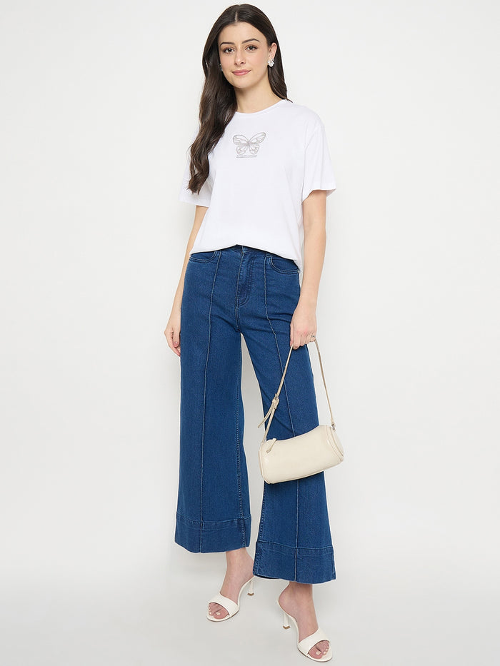 Madame White Cotton Graphic Print T-Shirt
