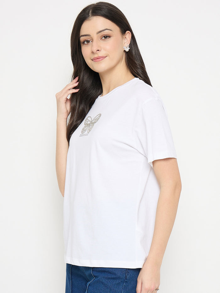 Madame White Cotton Graphic Print T-Shirt