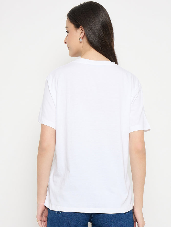 Madame White Cotton Graphic Print T-Shirt