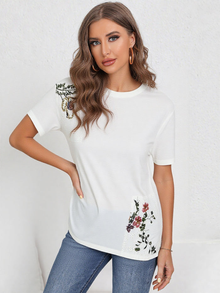 Madame White Cotton Printed T-Shirt